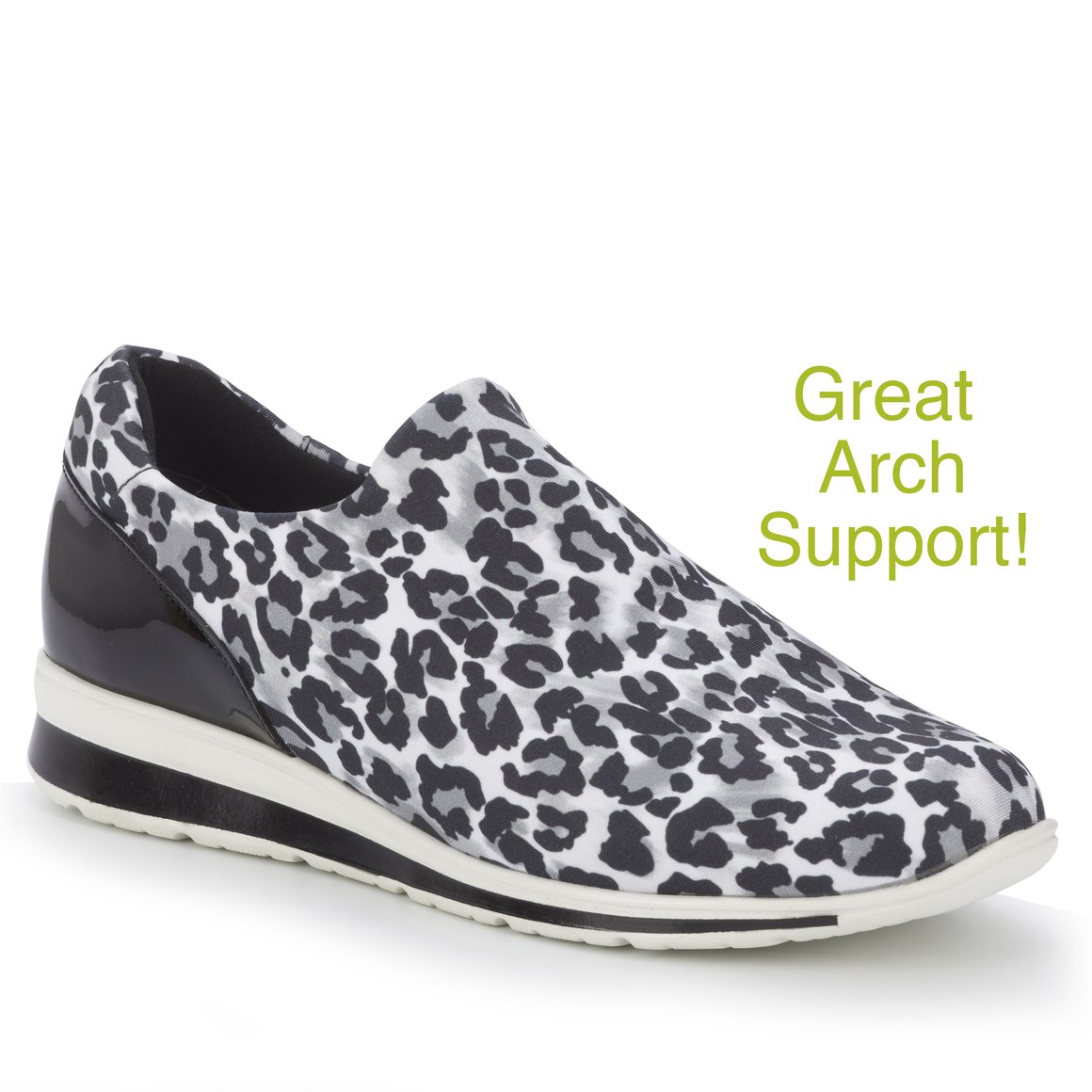 Dash Black and White Snow Leopard Stretch Fabric Slip-on Sneaker